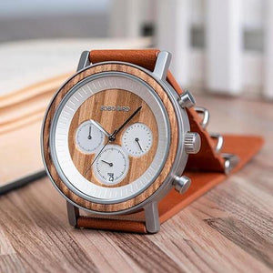 Montre en bois et cuir homme - Reflet Lunaire Bronze