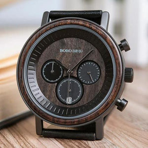 Montre en bois et cuir homme - Reflet Lunaire Nocture