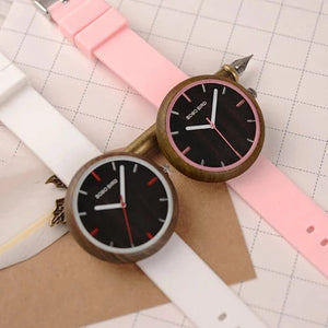 Montre en bois femme bracelet silicone - Zénith Mystérieux Rose