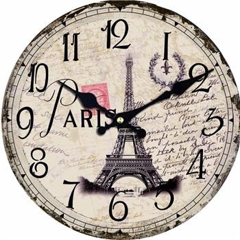 Horloge murale en bois ronde D30 cm - Paris & Tour Eiffel