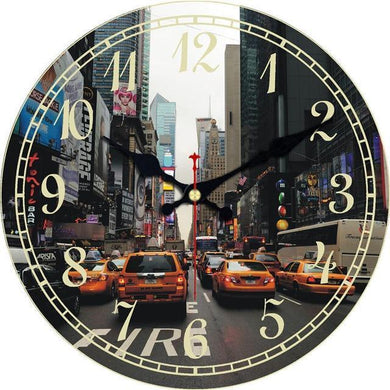 Horloge murale en bois ronde D30 cm - New York & Taxi
